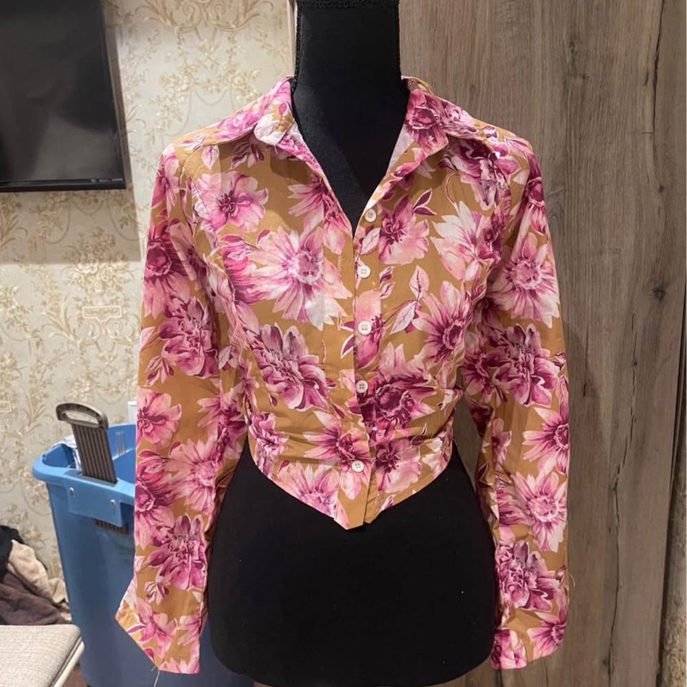SHEIN Pink and Tan Floral Blouse